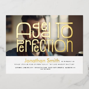 Aged to perfection photo man's birthday foil invitation postcard