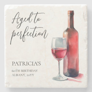 Aged to Perfection Red Wine 60th Birthday Party Stone Coaster