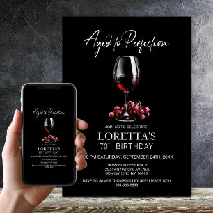 Aged to Perfection Red Wine 70th Birthday Party Invitation