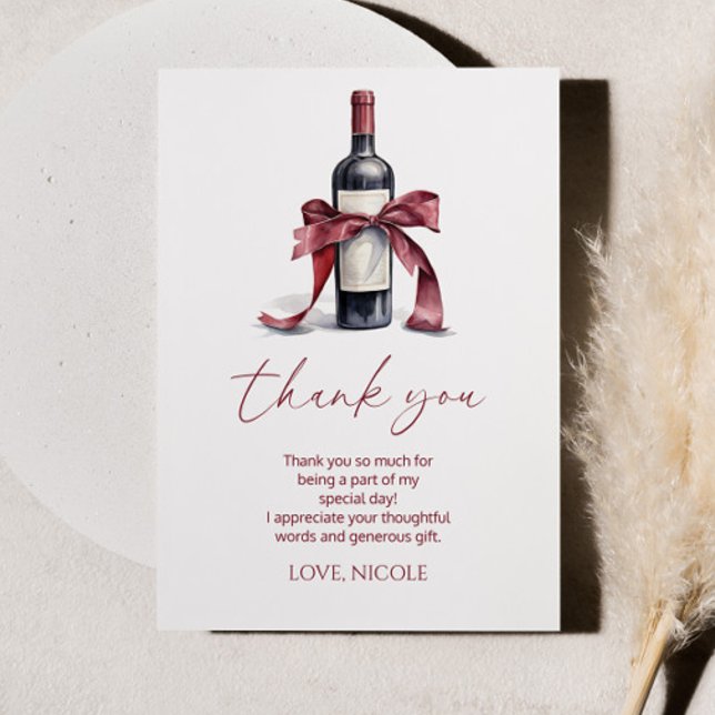 Aged To Perfection Red Wine Bow Birthday Party Thank You Card (Creator Uploaded)
