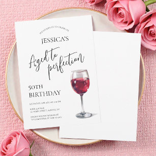 Aged to Perfection Script Wine 50th Birthday Party Invitation