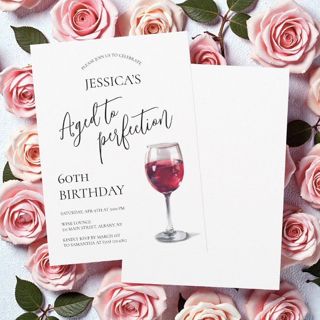 Aged to Perfection Script Wine 60th Birthday Party Invitation (Aged to Perfection Script Wine 60th Birthday Party Invitation)