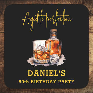 Aged to Perfection Whiskey 60th Birthday Square Paper Coaster