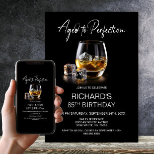 Aged to Perfection Whiskey Glass 85th Birthday Invitation