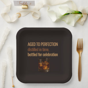 Aged to Perfection Whisky Birthday Celebration Paper Plate