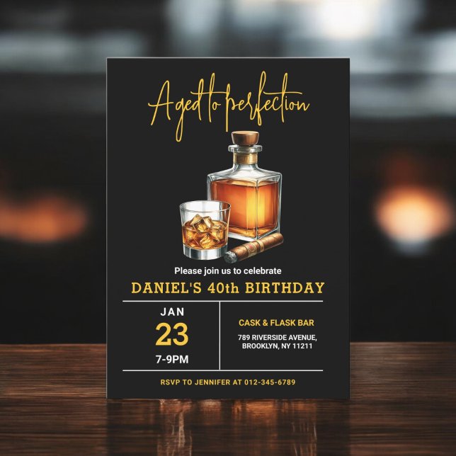 Aged to Perfection Whisky Cigar 40 Years Birthday Invitation (Creator Uploaded)