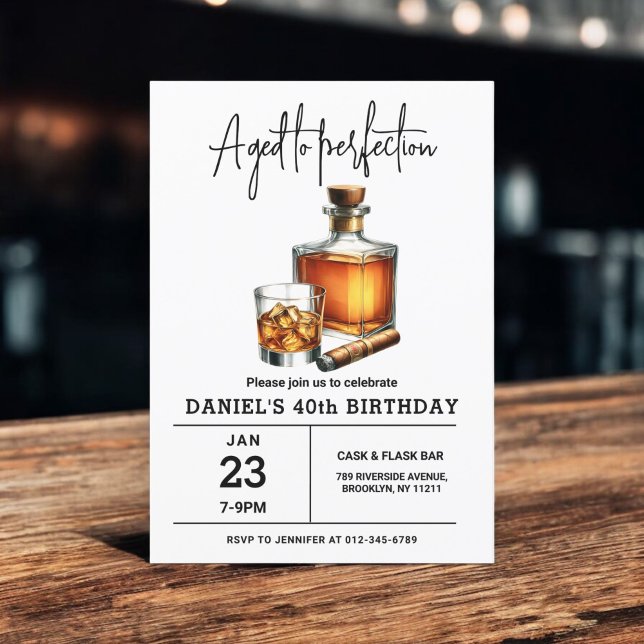 Aged to Perfection Whisky Cigar 40th Birthday Invitation (Creator Uploaded)