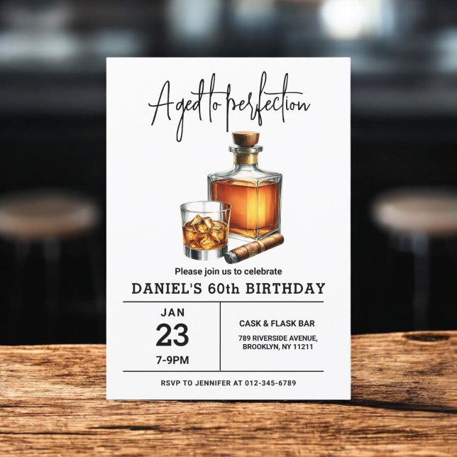 Aged to Perfection Whisky Cigar 60th Birthday Invitation (Creator Uploaded)
