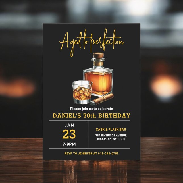 Aged to Perfection Whisky Cigar 70th Birthday  Invitation (Creator Uploaded)