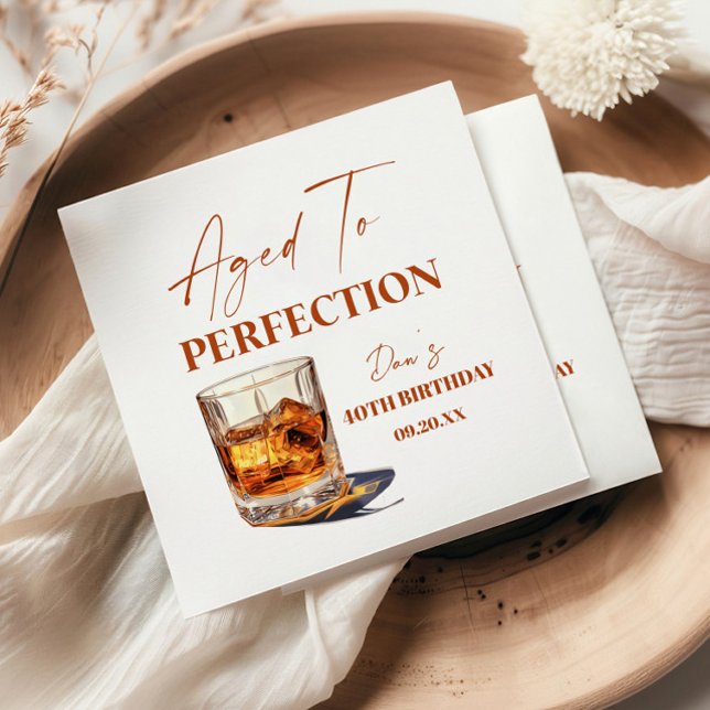 Aged To Perfection Whisky Glass Birthday Party Napkin (Creator Uploaded)