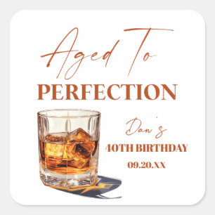 Aged To Perfection Whisky Glass Birthday Party Square Sticker