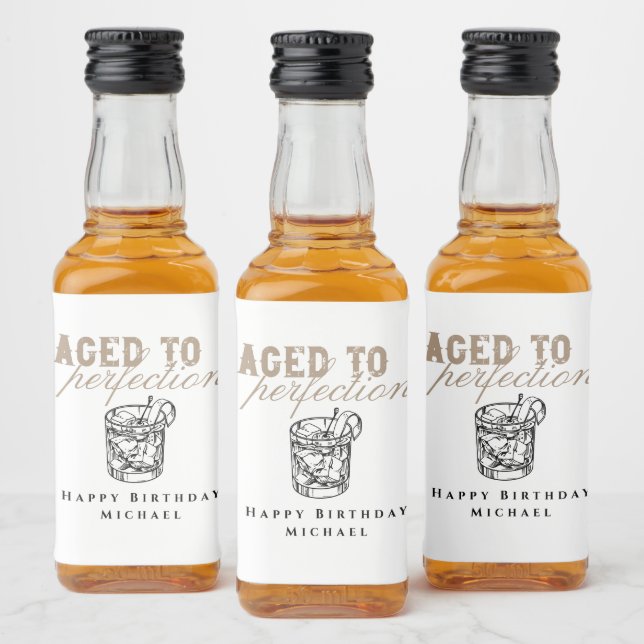 Aged to Perfection White Whiskey Birthday Party Liquor Bottle Label (Bottles)
