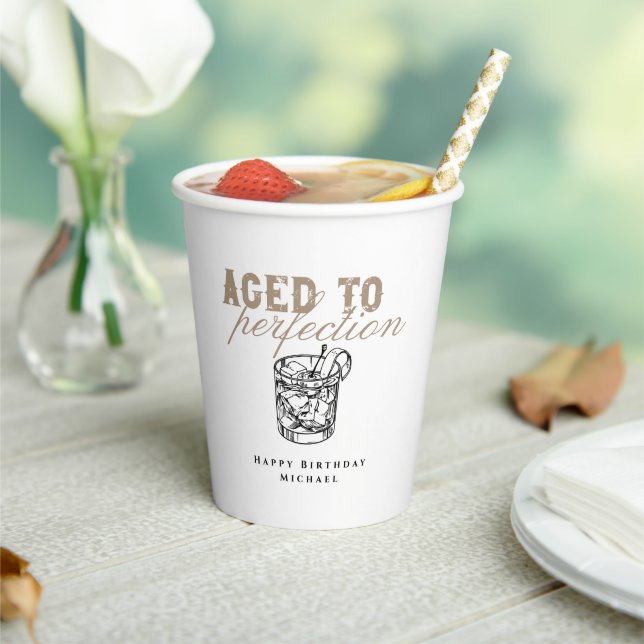 Aged to Perfection White Whiskey Birthday Party Paper Cups (Insitu)