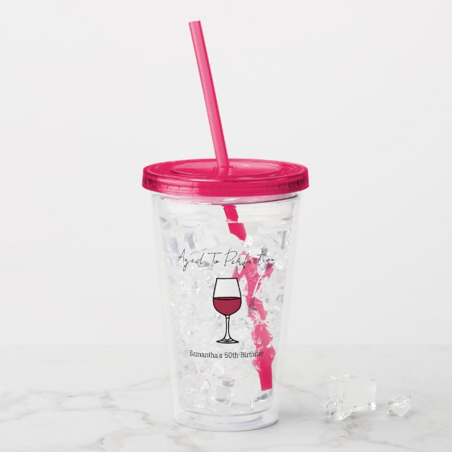 Aged To Perfection Wine 50th Birthday Acrylic Tumbler (Front Ice)