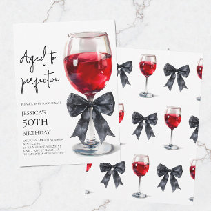 Aged to Perfection Wine Bow 50th Birthday Party Invitation