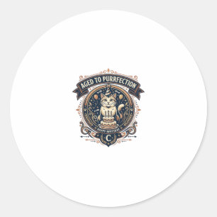 Aged To Purrfection Cat Birthday Age Vintage Vecto Classic Round Sticker