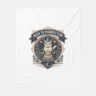 Aged To Purrfection Cat Birthday Age Vintage Vecto Fleece Blanket