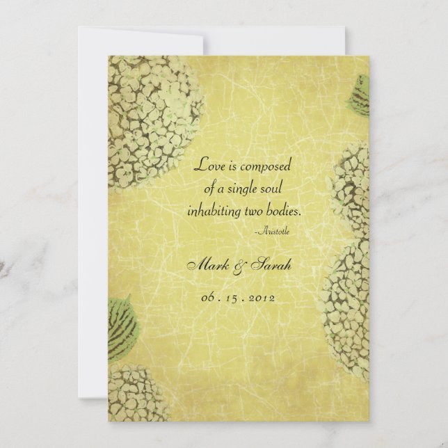 Aged Vintage Crackle Hydrangea Wedding Invitation (Front)