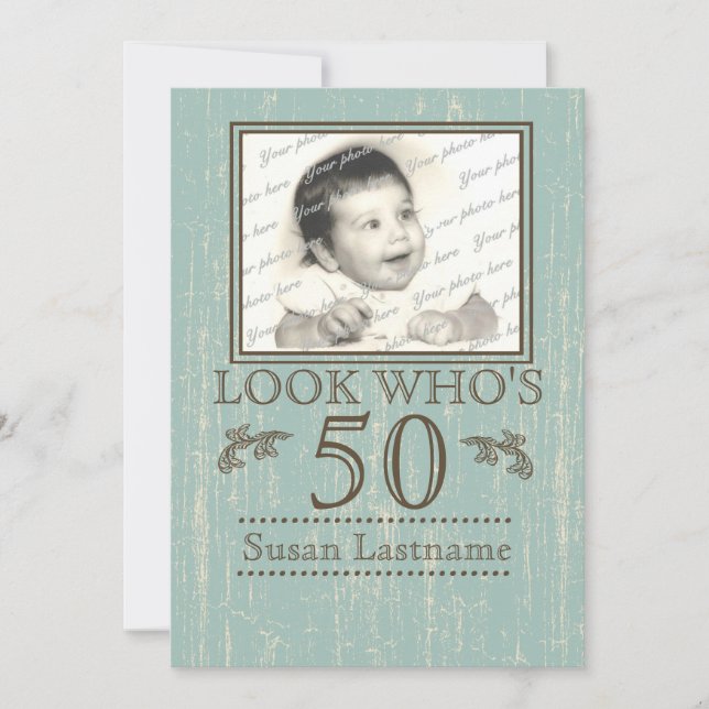 Aged Wood 50th Birthday Photo Invitation (Front)