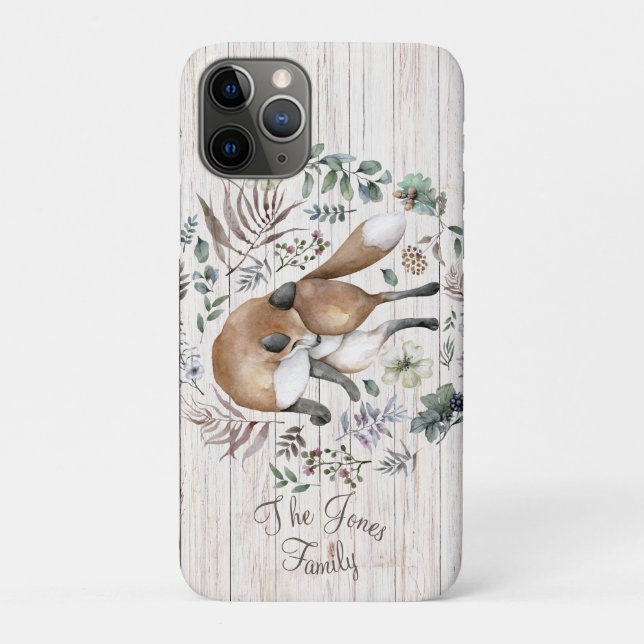 Aged Wood Monogram Name Floral Fox  Case-Mate iPhone Case (Back)