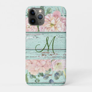 Aged Wood Monogram Name with Hydrangea Bloom  Case-Mate iPhone Case