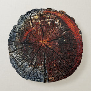 Aged wood ring vintage burnt round cushion