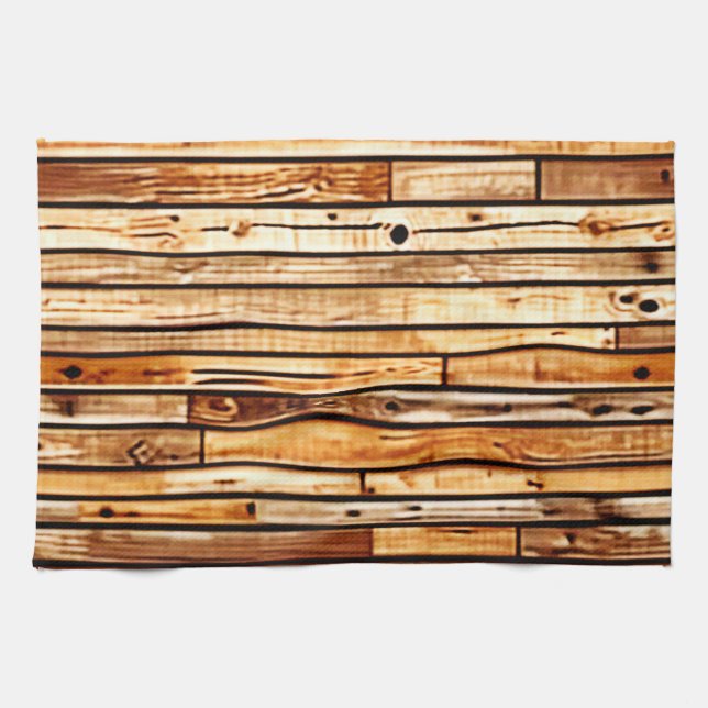 Aged Wood Texture Design Tea Towel (Horizontal)