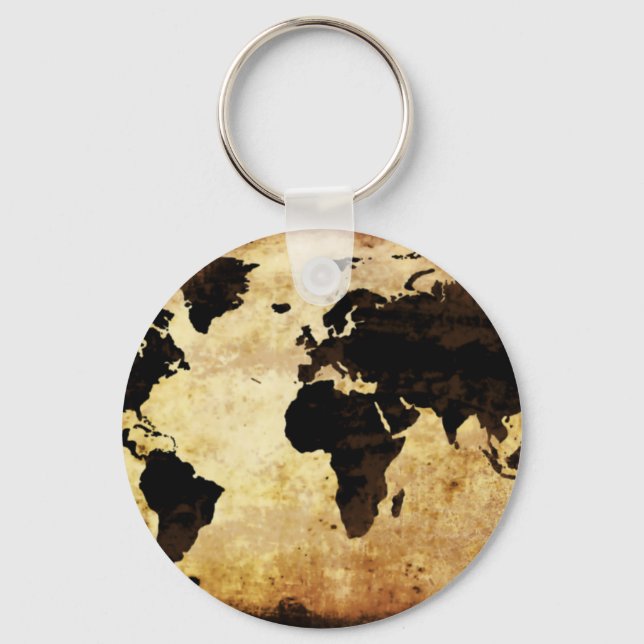 aged-world-map key ring (Front)