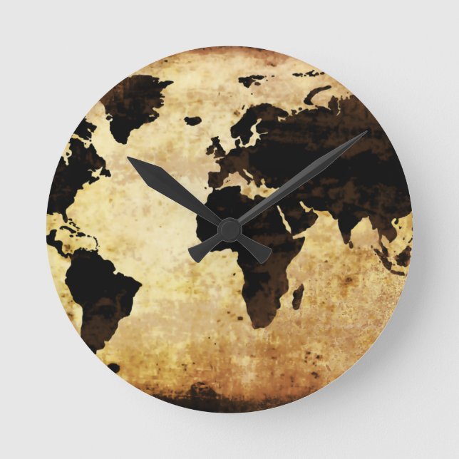 aged-world-map round clock (Front)