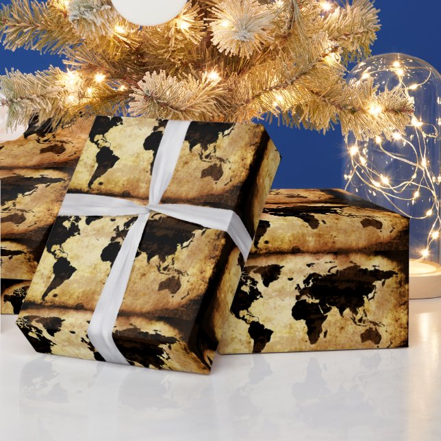 aged-world-map wrapping paper (Holidays)