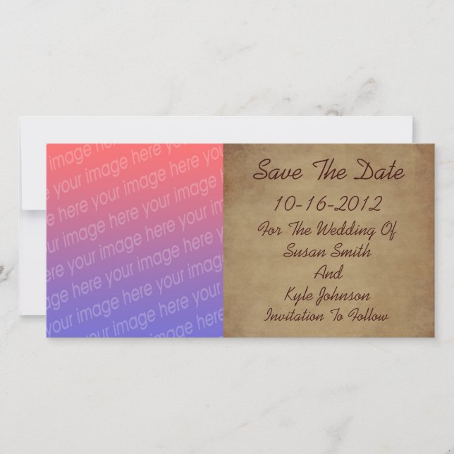 Aged Worn Paper Photo Wedding  Save The Date (Front)