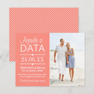 Agende a Data Foto Cartão Cores Rosa e Branco Invitation