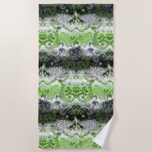 Agender Dragon Damask - Agender Pride Flag Colours Beach Towel