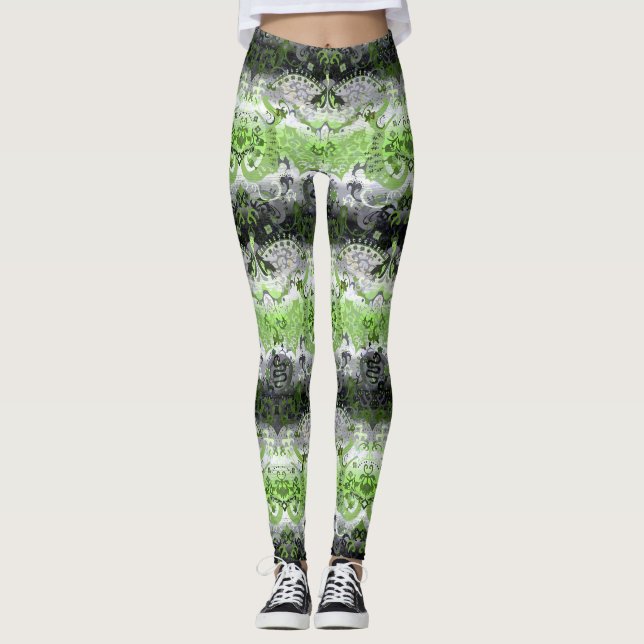 Agender Dragon Damask - Agender Pride Flag Colours Leggings (Front)