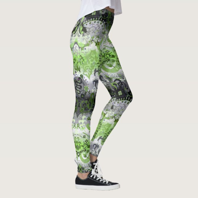 Agender Dragon Damask - Agender Pride Flag Colours Leggings (Right)