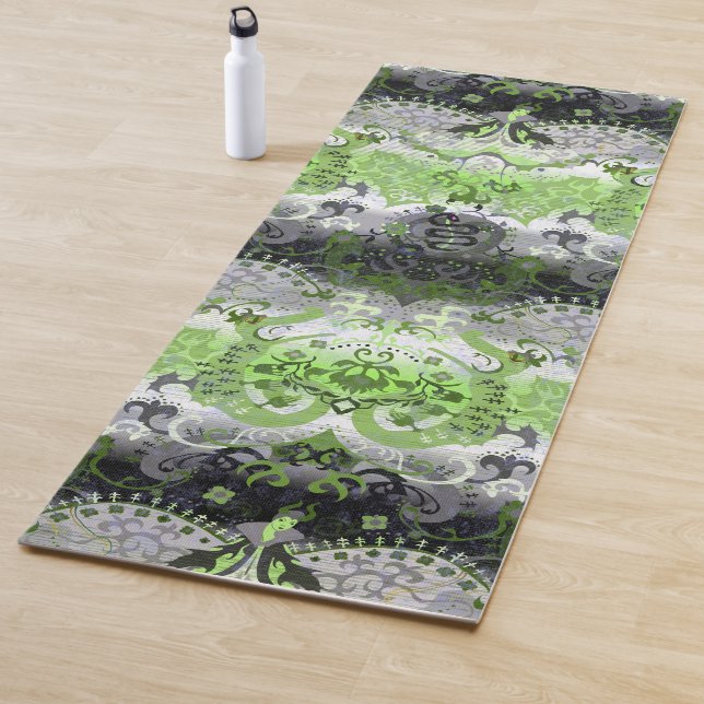 Agender Dragon Damask - Agender Pride Flag Colours Yoga Mat (In Situ)