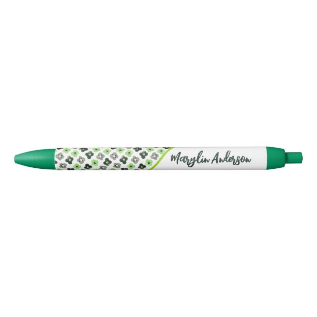 AGENDER FLORAL PATTERN LGBTQ CUSTOM MONOGRAM BLACK INK PEN (Front)
