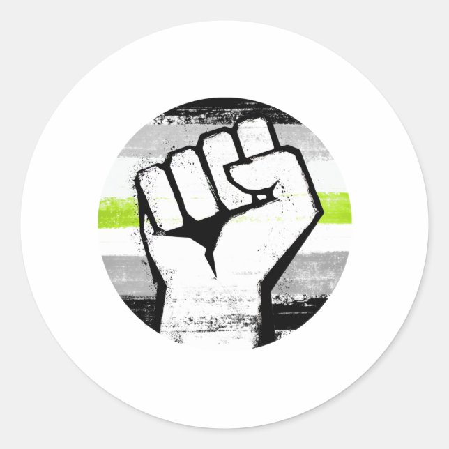 Agender Pride Fist Circle Print Classic Round Sticker (Front)