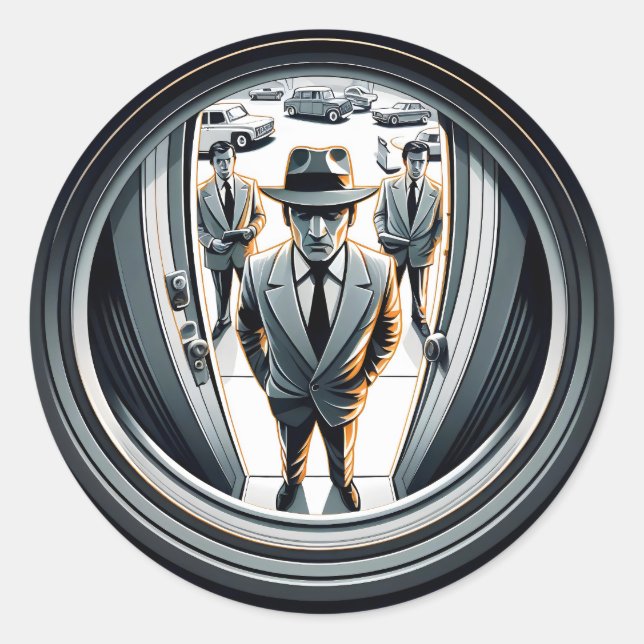 Agents in Grey at the Door | Fisheye Classic Round Sticker (Front)