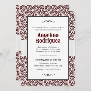 Aggie Maroon Floral Damask Photo Graduation Invitation