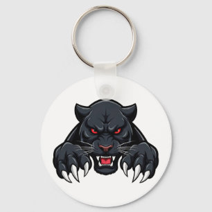 Aggressive Black Panther With Red Eyes Key Ring