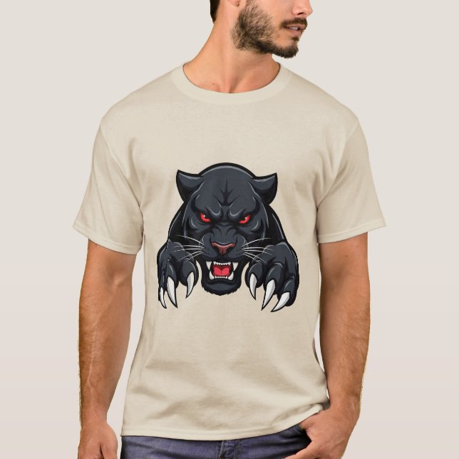 Aggressive Black Panther With Red Eyes T-Shirt (Front)