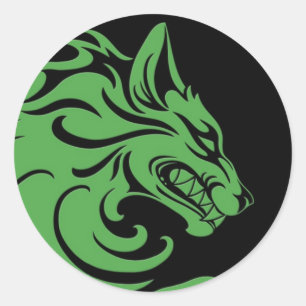 Aggressive Green and Black Tribal Wolf Classic Round Sticker