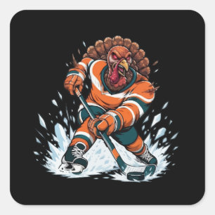 Aggressive Hockey Turkey Thanksgiving Sports Square Sticker