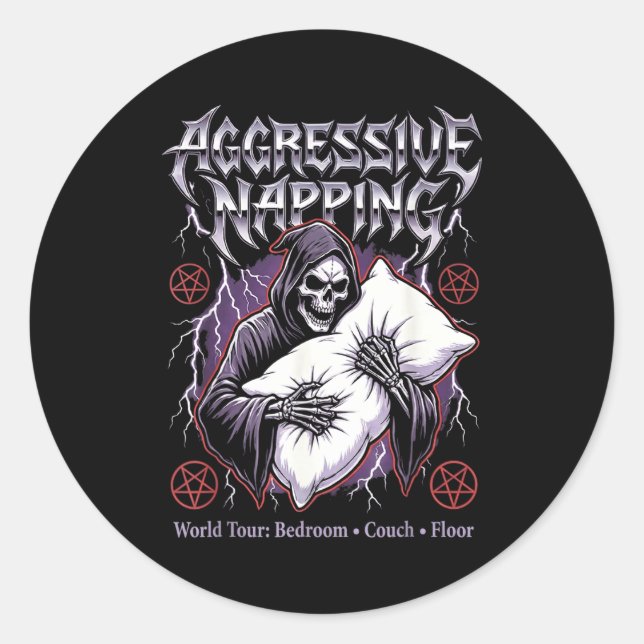 Aggressive Napng Funny Heavy Metal Grim Reaper Sle Classic Round Sticker (Front)