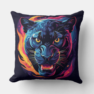 Aggressive Panther Artwork in Neon Colours Cushion