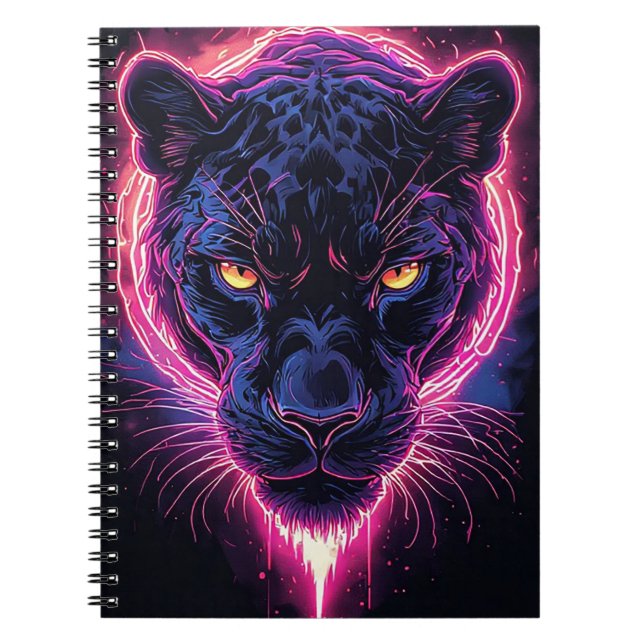 Aggressive Panther Artwork in Neon Colours Notebook (Front)