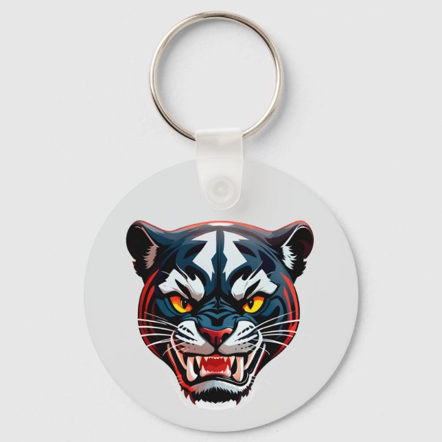 Aggressive Tiger Head Illustration Key Ring (Front)