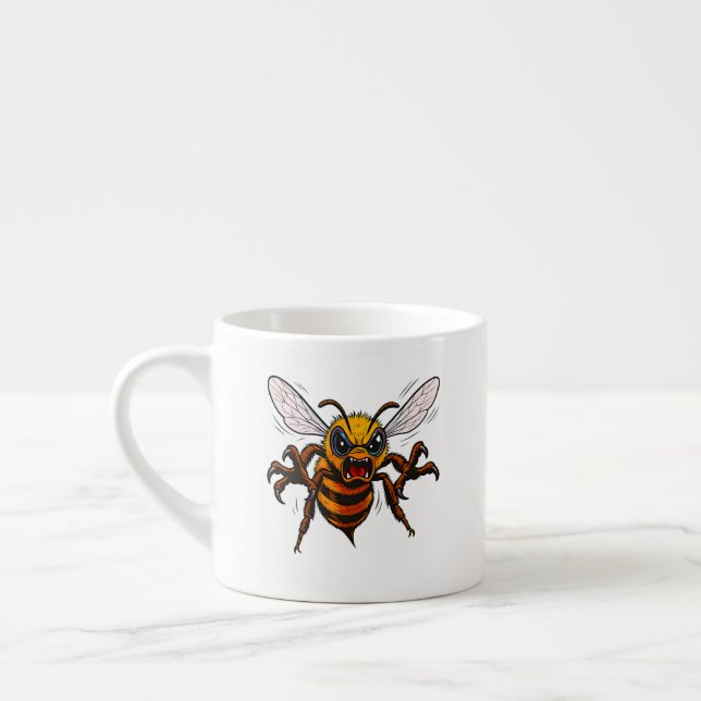 Aggressive Wasp Cartoon Illustration Statement Espresso Cup (Left)