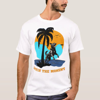 Agility Summer Vibes: Retro Sunset Jumping Dog Ar T-Shirt